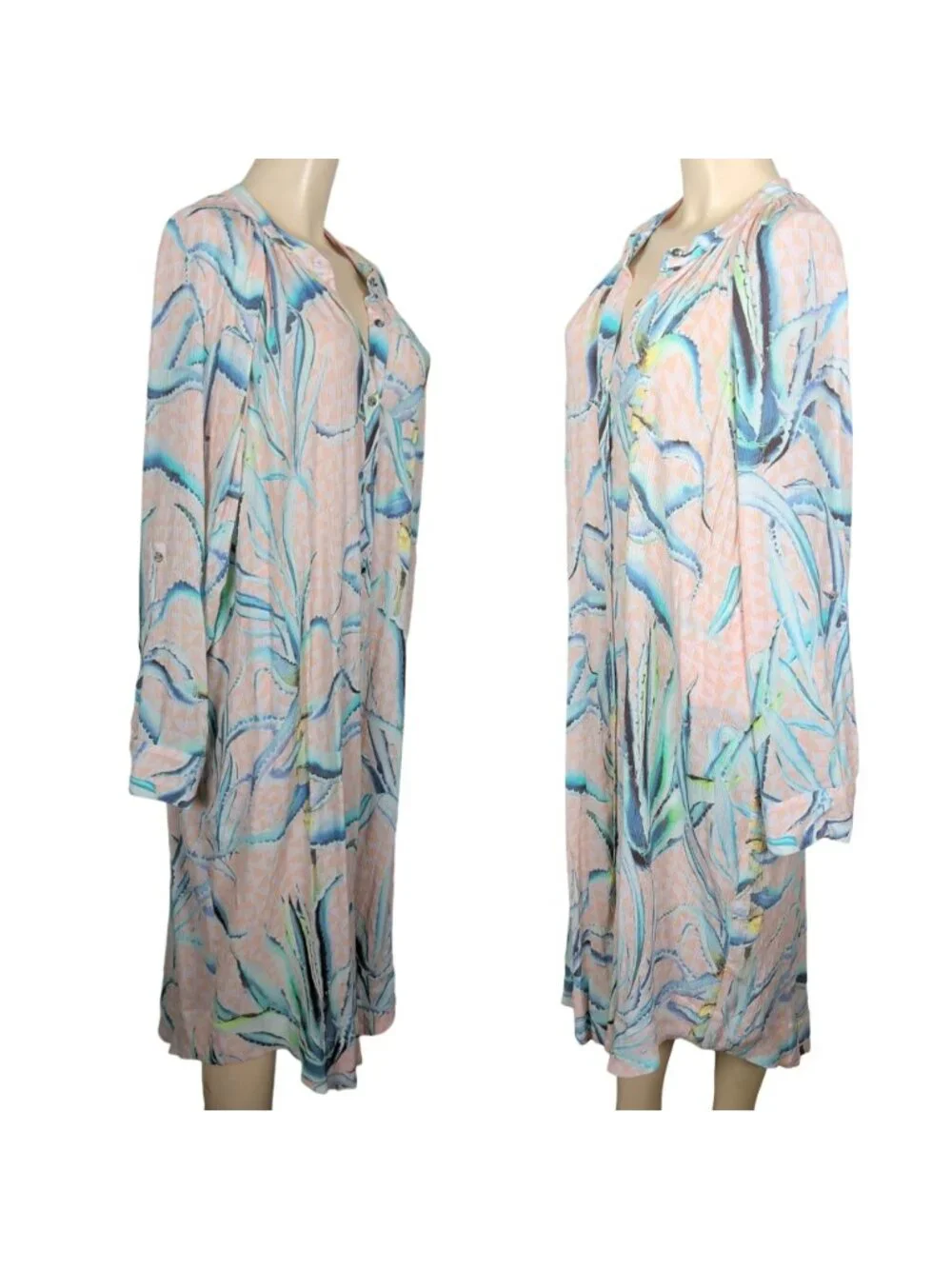 Mara Hoffman Swim Cover Up Dress L Peach Abstract Button Front Tunic Boho Resort